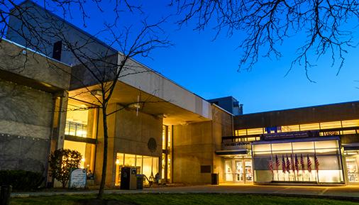 Exterior of Marvin Library at night